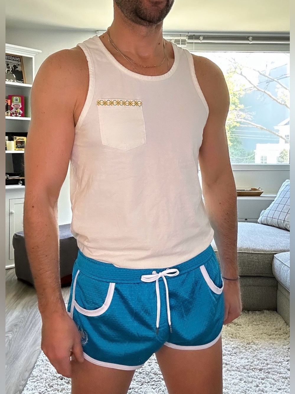 Andrew Christian | Fit Mesh Lined Trunks in Teal Blue (Small)
